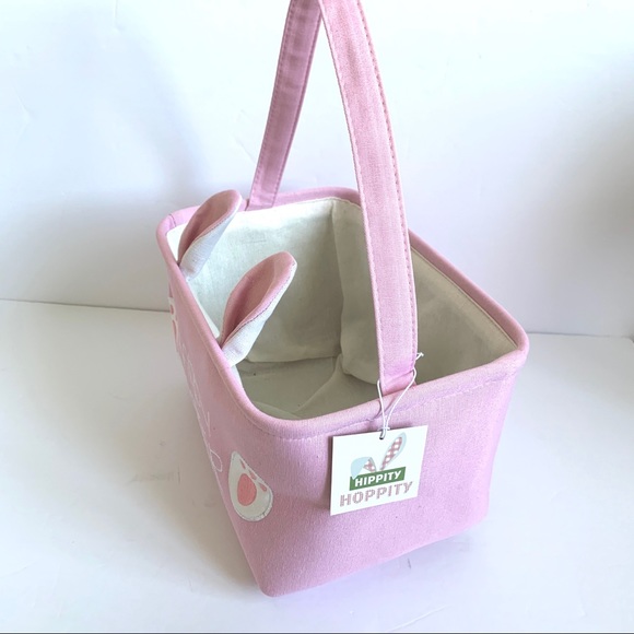 Happy Easter pink Canvas basket with handle - Picture 3 of 7